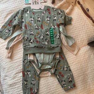 Disney Green Mickey Mouse Matching Set - Sage Green with Red & Yellow Accents